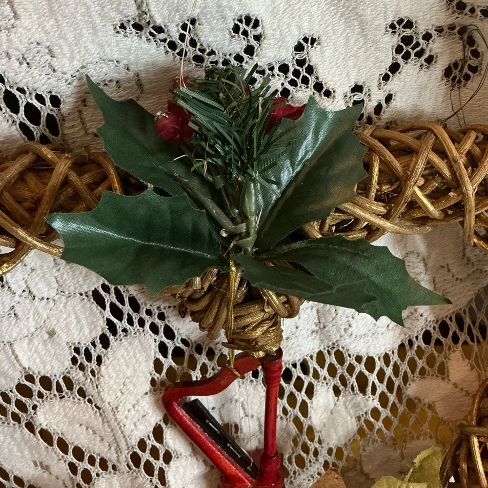 Valentine Wreath Vintage Heart-Shaped w/ Harp Ornament Velvet Bow 12”